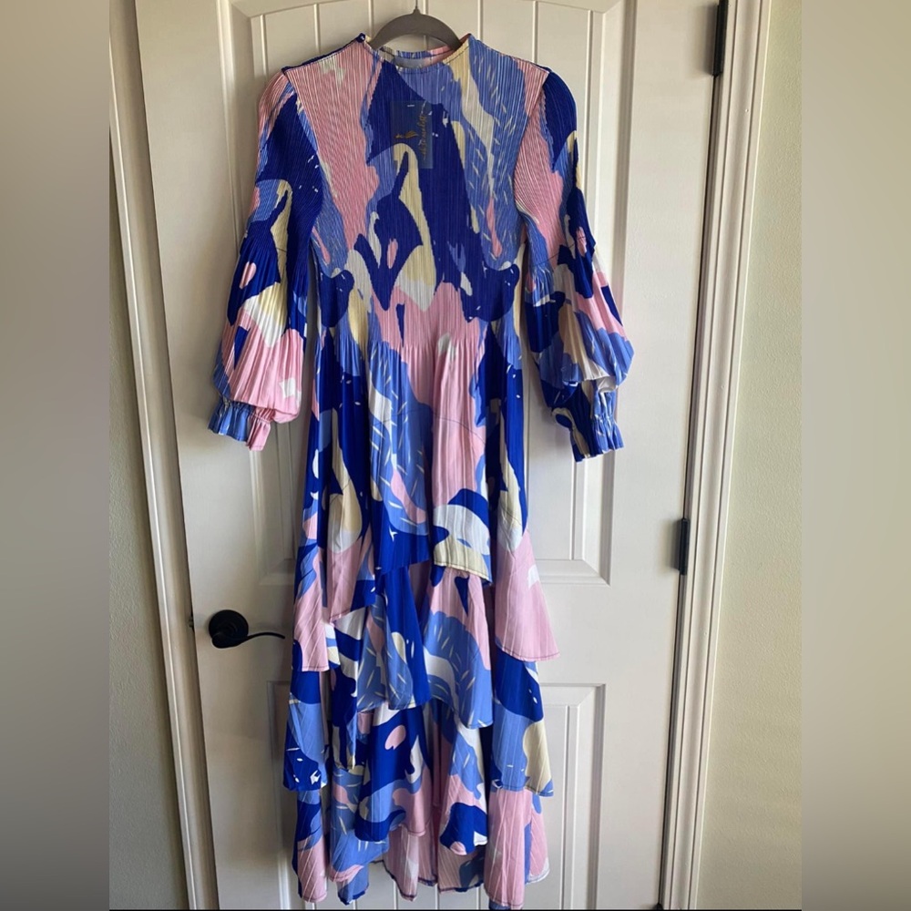 One Size Plisse Pleated Dress Navy Blue Pink White Cream